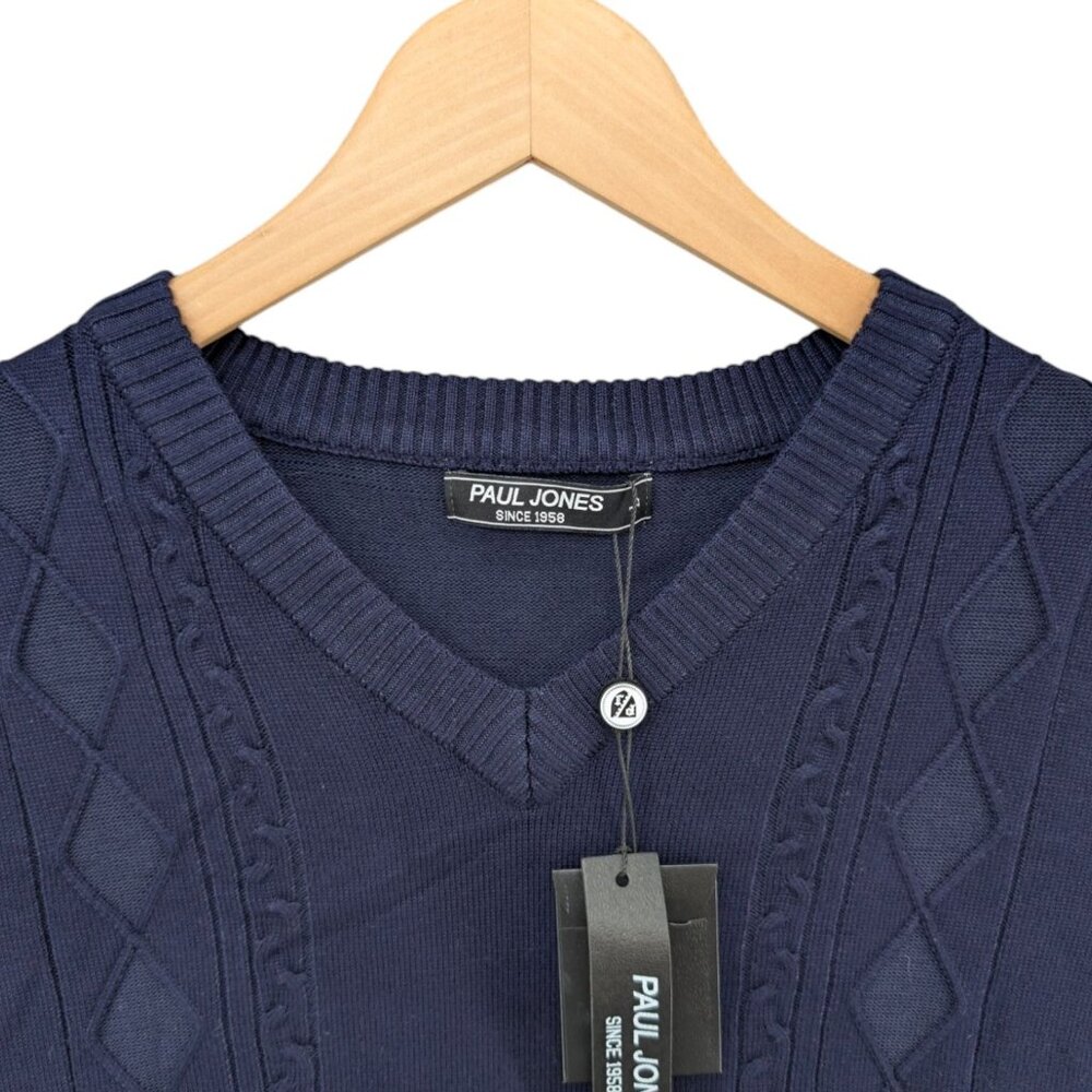 PJ Paul Jones Sweater Vest Mens Navy Blue Knit V Neck Sleeveless Pullover Size L - Picture 4 of 8
